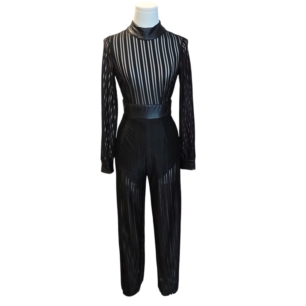 Women's Black Mesh Sexy Jumpsuit With Padded Shoulders Size. Small